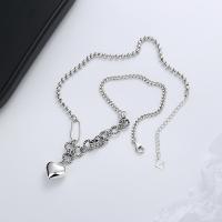 Collier de bijoux en argent , Argent sterling 925, avec 1.97inch chaînes de rallonge, coeur, Finition antique, bijoux de mode & pour femme Environ 15.35 pouce, Vendu par PC