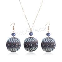 Schmuck Geschenk Sets, Acryl, Ohrring & Halskette, mit Kunststoff Perlen, mit Verlängerungskettchen von 5CM, rund, Drucken, Modeschmuck & für Frau, gemischte Farben, 33x60mm, Länge:ca. 61.5 cm, verkauft von setzen