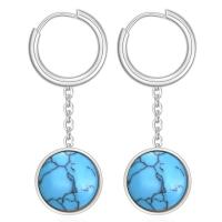 Boucles d'oreilles en acier titane, avec turquoise, Rond, Placage, bijoux de mode & pour femme, plus de couleurs à choisir Vendu par paire