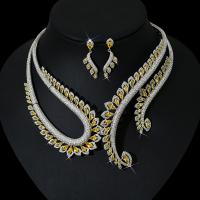 Cubic Zirconia Micro Pave Brass Jewelry Sets, earring & necklace, plated, 2 pieces & fashion jewelry & micro pave cubic zirconia 