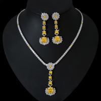 Cubic Zirconia Micro Pave Brass Jewelry Sets, earring & necklace, plated, 2 pieces & fashion jewelry & micro pave cubic zirconia 