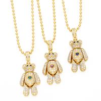 Collier en laiton cubique Zircon Micro Pave, avec 5cm chaînes de rallonge, ours, Placage, bijoux de mode & pavé de micro zircon, plus de couleurs à choisir cm, Vendu par PC