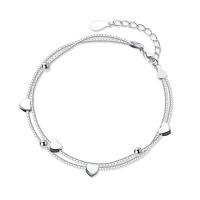 Brass Bracelets, with 1.2inch extender chain, Heart, platinum plated, Double Layer & box chain & for woman Approx 7 Inch 