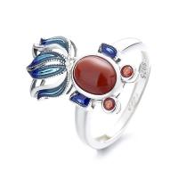 Anillo de Plata Ley, Plata de ley 925, con Yunnan Red Agate, pez de colores, Acabado antiguo, Joyería & diferentes estilos para la opción & para mujer, Vendido por UD