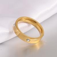 Anillo de dedo de acero Titanium de, Partículas de acero, chapado en color dorado, Joyería & diverso tamaño para la opción & para mujer & con diamantes de imitación, Vendido por UD