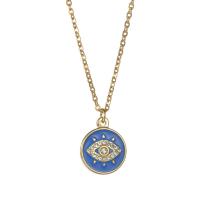 Collier Evil Eye bijoux, Acier inoxydable 304, avec 2.36inch chaînes de rallonge, Plaqué d'or 14K, styles différents pour le choix & pour femme & émail & avec strass Environ 16.5 pouce, Vendu par PC