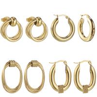 Boucle d'oreille en acier inoxydable Hoop, Acier inoxydable 304, Plaqué d'or 14K, styles différents pour le choix & pour femme, 14-30mm, Vendu par paire