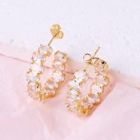 Cubic Zirconia Micro Pave Brass Earring, 18K gold plated, fashion jewelry & micro pave cubic zirconia & for woman, golden 