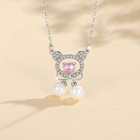 Zircon cubique Micro Pave collier en argent sterling, Argent sterling 925, avec perle d'eau douce cultivée, avec 1.97inch chaînes de rallonge, bijoux de mode & pavé de micro zircon & pour femme Environ 15.74 pouce, Vendu par PC