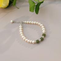 Kultivierten Süßwasser Perle Messing Armband, Natürliche kultivierte Süßwasserperlen, mit Hetian Jade & Messing, mit Verlängerungskettchen von 3cm, Modeschmuck & für Frau, keine, 5-5.5mm,6-7mm, Länge:ca. 15.5 cm, verkauft von PC