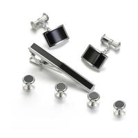 Brass Tie Clip Cufflink Set, tie clip & cufflink, silver color plated, 7 pieces & for man  10mm 