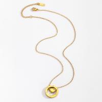 Titanium Steel Jewelry Necklace, with 6.5cm extender chain, Donut, Vacuum Ion Plating, fashion jewelry & for woman & with rhinestone & hollow, golden, nickel, lead & cadmium free, 18mm Approx 41 cm 