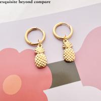 Boucles d'oreilles en acier titane, ananas, Placage ionique sous vide, bijoux de mode & pour femme, doré, protéger l'environnement, sans nickel, plomb et cadmium Vendu par paire