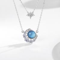 Zircon cubique Micro Pave collier en argent sterling, Argent sterling 925, avec Labradorite, avec 1.97inch chaînes de rallonge, bijoux de mode & pavé de micro zircon & pour femme Environ 15.74 pouce, Vendu par PC