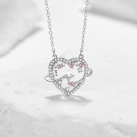 Zircon cubique Micro Pave collier en argent sterling, Argent sterling 925, avec 1.97inch chaînes de rallonge, coeur, bijoux de mode & pavé de micro zircon & pour femme Environ 15.74 pouce, Vendu par PC