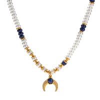 Edelstein Halsketten, 304 Edelstahl, mit Lapislazuli & Glasperlen, mit Verlängerungskettchen von 2.17inch, 18K vergoldet, Modeschmuck & für Frau, Länge:ca. 14.96 ZollInch, verkauft von Strang