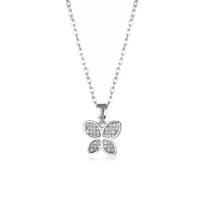 Collier de bijoux de titane, Acier titane, papillon, bijoux de mode & pavé de micro zircon & pour femme, argent Environ 15.75 pouce, Vendu par brin