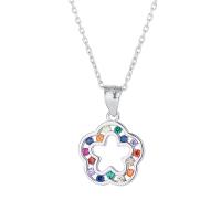 Zircon cubique Micro Pave collier en argent sterling, Argent sterling 925, avec 1.18inch chaînes de rallonge, fleur, bijoux de mode & styles différents pour le choix & pavé de micro zircon & pour femme Environ 16.53 pouce, Vendu par PC