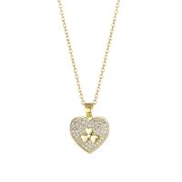 Cubic Zirconia Stainless Steel Necklace, 304 Stainless Steel, with 1.97inch extender chain, Heart, Vacuum Plating, fashion jewelry & micro pave cubic zirconia & for woman, golden Approx 15.75 Inch 