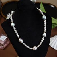 Collier de chaîne en laiton de perles d'eau douce, Edison-Pearl, avec laiton, Plaqué or 18K, bijoux de mode & pour femme, blanc, 3-4mm,6-7mm,12-13mm Environ 43 cm, Vendu par PC