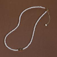 Collier de chaîne en laiton de perles d'eau douce, perle d'eau douce cultivée, avec laiton, avec 5cm chaînes de rallonge, Plaqué or 18K, bijoux de mode & pour femme, blanc, 3-4mm Environ 38 cm, Vendu par PC