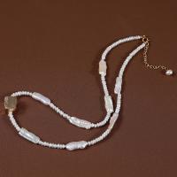 Collier de chaîne en laiton de perles d'eau douce, perle d'eau douce cultivée, avec laiton, avec 5cm chaînes de rallonge, Plaqué or 18K, bijoux de mode & pour femme, blanc, 7-8x18-19mm,3-4mm Environ 44 cm, Vendu par PC