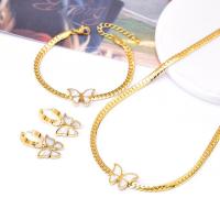 Titanio conjunto de joyas de acero, Partículas de acero, con Nácar Blanca, con 5cm extender cadena, Recubrimiento iónico al vacío, Joyería & para mujer, dorado, longitud:aproximado 39 cm, Vendido por UD