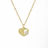 Collier de bijoux de titane, Acier titane, avec zircon cubique & laiton, coeur, Plaqué or 18K, bijoux de mode & pour femme, doré Environ 15.75 pouce, Vendu par brin