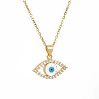 Collier Evil Eye bijoux, Acier inoxydable 304, Plaqué or 18K, pavé de micro zircon & pour femme & émail, doré Environ 15.75 pouce, Vendu par brin