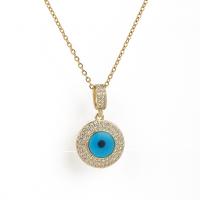 Evil Eye Schmuck Halskette, 304 Edelstahl, plattiert, Modeschmuck & Micro pave Zirkonia & für Frau, goldfarben, Länge:ca. 15.75 ZollInch, verkauft von Strang