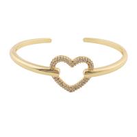 Brass Cuff Bangle, gold color plated, fashion jewelry & micro pave cubic zirconia & for woman, golden, 68*20*3mm 