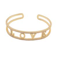 Brass Cuff Bangle, gold color plated, fashion jewelry & micro pave cubic zirconia & for woman, golden, 63*14*3mm 