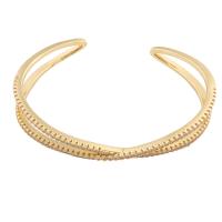 Brass Cuff Bangle, gold color plated, fashion jewelry & micro pave cubic zirconia & for woman, golden, 65*10*4mm 