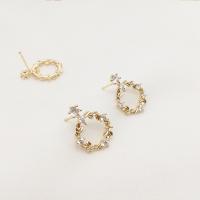 Brass Earring Stud Component, plated, DIY & micro pave cubic zirconia, golden 