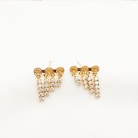 Brass Earring Stud Component, with Plastic Pearl, plated, DIY & micro pave cubic zirconia, golden 