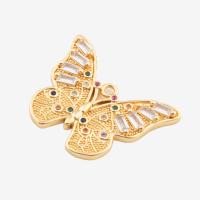 Cubic Zirconia Micro Pave Sterling Silver Pendant, 925 Sterling Silver, Butterfly, real gold plated, DIY & micro pave cubic zirconia, gold Approx 2mm 