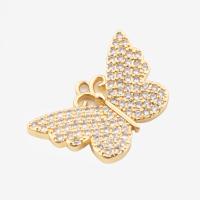 Cubic Zirconia Micro Pave Sterling Silver Pendant, 925 Sterling Silver, Butterfly, real gold plated, DIY & micro pave cubic zirconia, gold Approx 1.5mm 