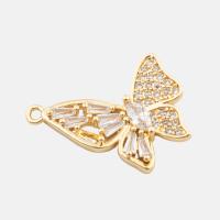 Cubic Zirconia Micro Pave Sterling Silver Pendant, 925 Sterling Silver, Butterfly, real gold plated, DIY & micro pave cubic zirconia, gold Approx 2mm 