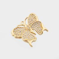 Cubic Zirconia Micro Pave Sterling Silver Pendant, 925 Sterling Silver, Butterfly, real gold plated, DIY & micro pave cubic zirconia, gold Approx 1.5mm 