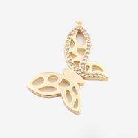 Cubic Zirconia Micro Pave Sterling Silver Pendant, 925 Sterling Silver, Butterfly, real gold plated, DIY & micro pave cubic zirconia, gold Approx 1mm 