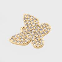 Cubic Zirconia Micro Pave Sterling Silver Pendant, 925 Sterling Silver, Butterfly, real gold plated, DIY & micro pave cubic zirconia, gold Approx 2mm 