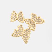 Cubic Zirconia Micro Pave Sterling Silver Pendant, 925 Sterling Silver, Butterfly, real gold plated, DIY & micro pave cubic zirconia, gold Approx 2mm 