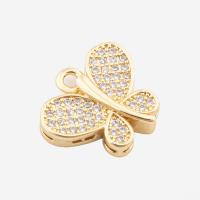 Cubic Zirconia Micro Pave Sterling Silver Pendant, 925 Sterling Silver, Butterfly, real gold plated, DIY & micro pave cubic zirconia, gold Approx 2mm 