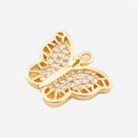 Cubic Zirconia Micro Pave Sterling Silver Pendant, 925 Sterling Silver, Butterfly, real gold plated, DIY & micro pave cubic zirconia, gold Approx 2mm 