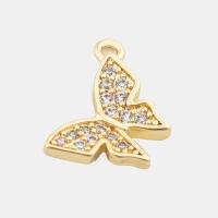 Cubic Zirconia Micro Pave Sterling Silver Pendant, 925 Sterling Silver, Butterfly, real gold plated, DIY & micro pave cubic zirconia, gold Approx 1.5mm 