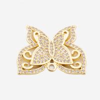 Cubic Zirconia Micro Pave Sterling Silver Pendant, 925 Sterling Silver, Butterfly, real gold plated, DIY & micro pave cubic zirconia, gold Approx 2mm 