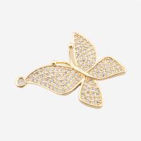 Cubic Zirconia Micro Pave Sterling Silver Pendant, 925 Sterling Silver, Butterfly, real gold plated, DIY & micro pave cubic zirconia, gold Approx 2mm 