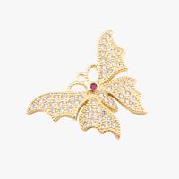 Cubic Zirconia Micro Pave Sterling Silver Pendant, 925 Sterling Silver, Butterfly, real gold plated, DIY & micro pave cubic zirconia, gold Approx 2mm 