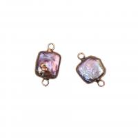 Connecteur d'accessoirs en laiton, perle d'eau douce cultivée, avec laiton, Carré, Placage de couleur d'or, Naturel & DIY, blanc, 10-11mm, Vendu par PC