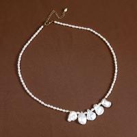 Collier de chaîne en laiton de perles d'eau douce, perle d'eau douce cultivée, avec laiton, avec 5cm chaînes de rallonge, Plaqué or 18K, Vintage & bijoux de mode & pour femme, blanc, 3-4mm,11-12mm Environ 44 cm, Vendu par PC